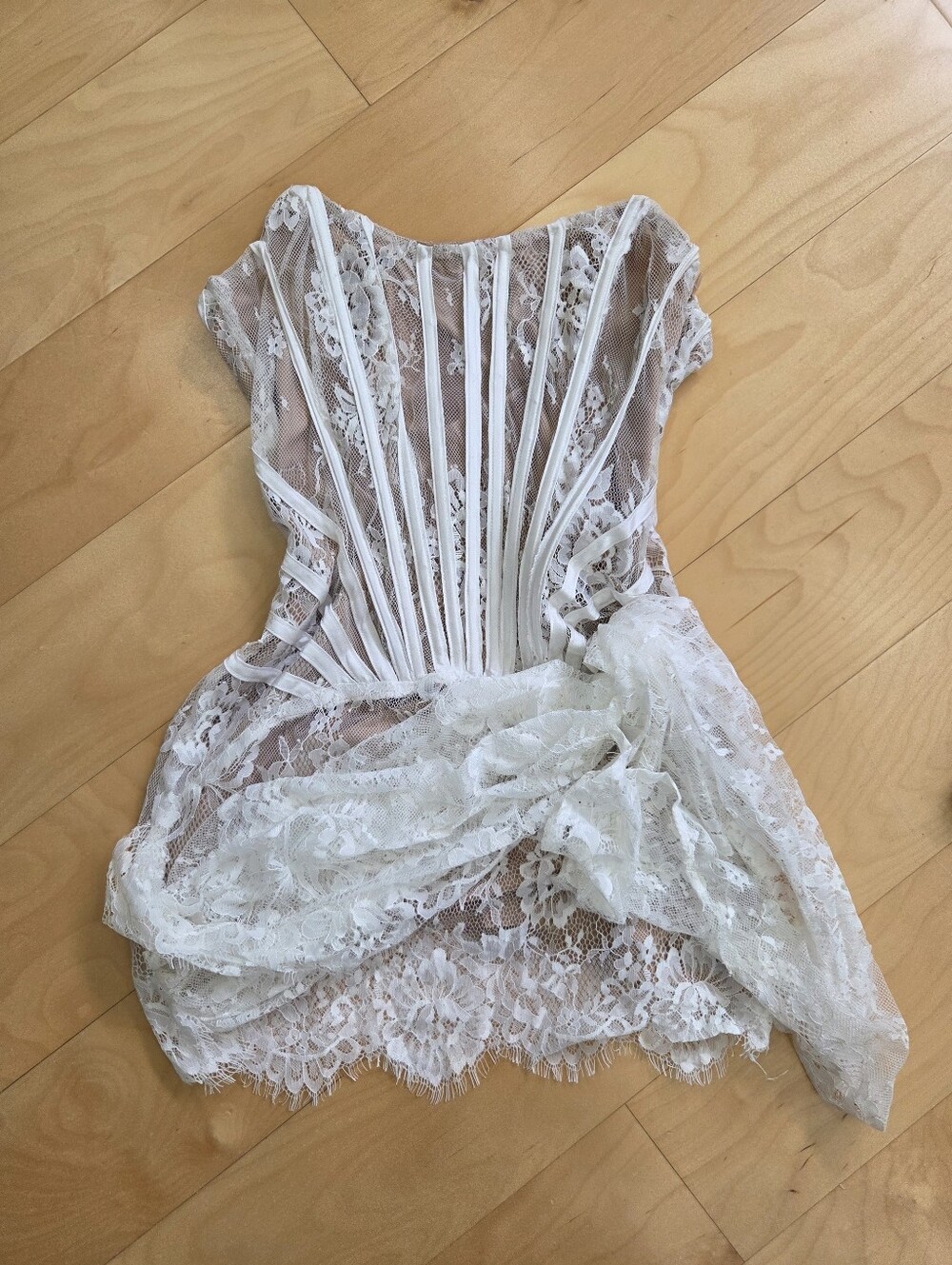 White Lace Corset-Style Sheer Top